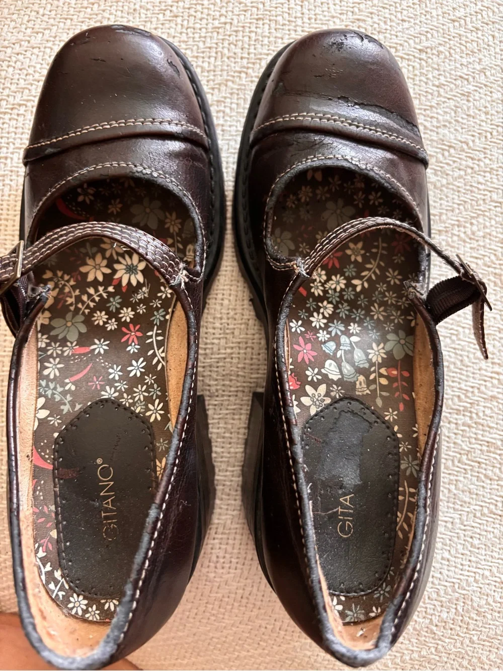 Vintage 90s Y2k Gitano Brown Mary Jane Chunky Heel Loafers Steel Toe Size 9.5M